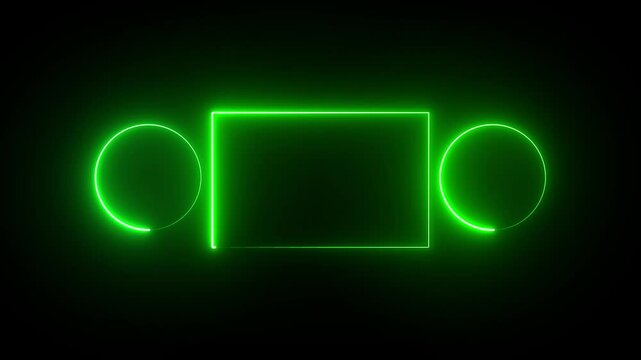 Glowing saber rectangle neon frame background animation . Seamless Loop, Neon abstract rectangle and circle shape line animation.