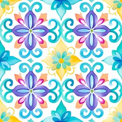 Obraz premium Watercolor Portuguese tile, JPG, 3600 x 3600 px, 300 dpi