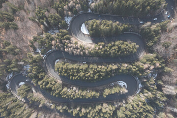 Scenic curvy road seen from a drone