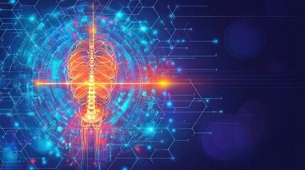 Obraz premium Digital spine scan, medical technology, futuristic healthcare, glowing background