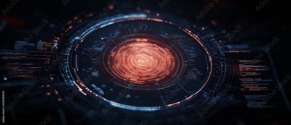 Aufkleber Futuristic Digital Interface with Cybersecurity Grid Holographic Graphs and Infrared Alerts - Advanced Threat Detection for Tech Innovation and Corporate Security Strategy