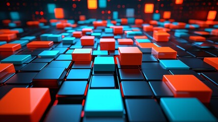 Abstract Cubes Digital Surface with Tech Theme and Elegant Shine in a Futuristic Grid Pattern.