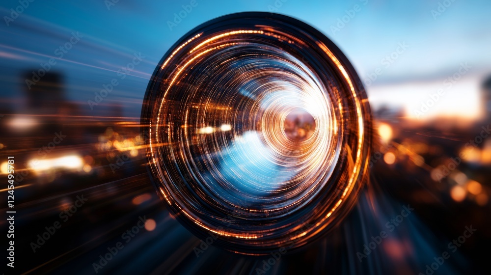 Poster Futuristic Tech Art Dynamic Spiral Light Streams in Space Vortex - Energy Convergence Visualization for Cutting-Edge Innovation and Digital Creativity in Tech Industry Applications