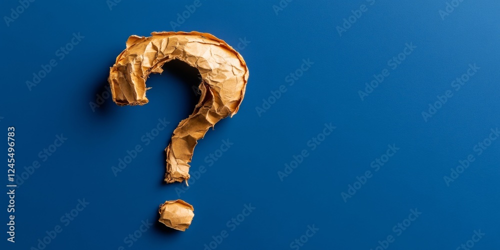 Poster Minimalist Problem Solving Visual Torn Paper Question Mark on Blue Backdrop - Analytical Creative Content for Business Solutions and Modern Design Strategies