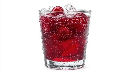 Cherry in soda water with bubbles on a white transparent background