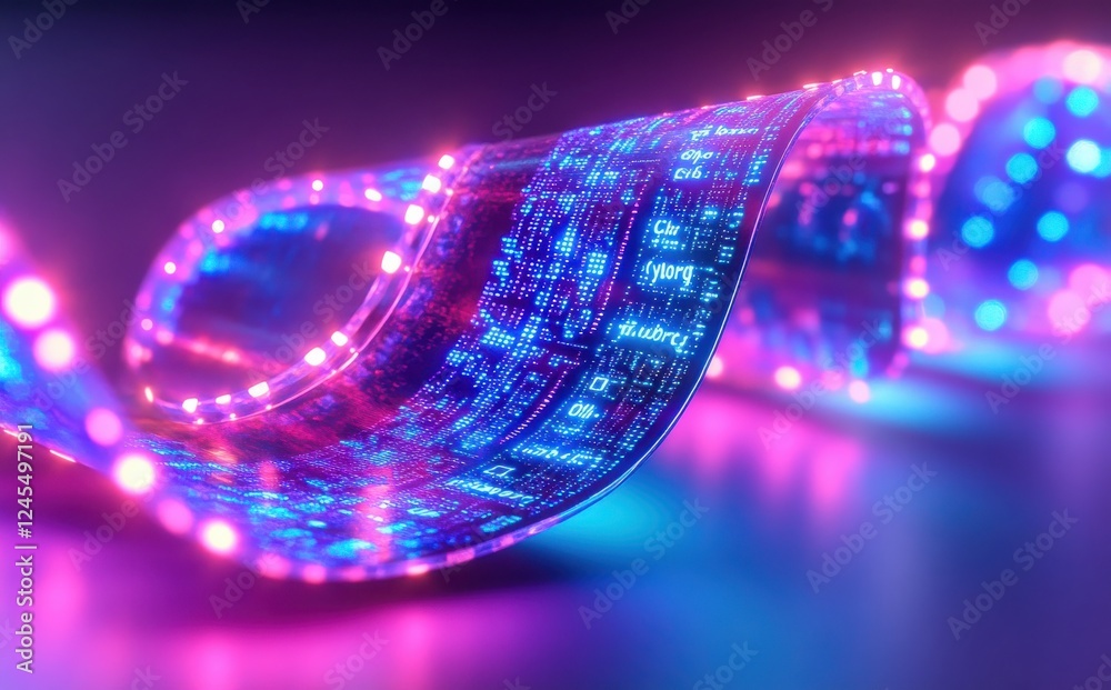 Poster abstract colorful digital wave formation with glowing lights and data patterns on a dark background 