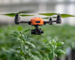 Eco-Friendly Agricultural Drone with Orange Casing and Camera for Precision Farming Enhancing Sustainability, Efficiency, and Crop Monitoring in Modern Agritech
