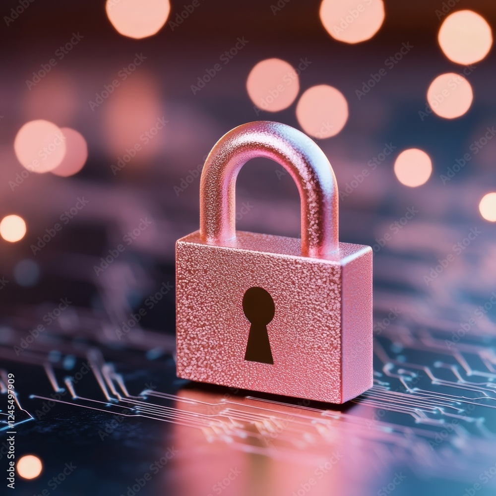 Aufkleber Cybersecurity Aesthetic Metallic Lock on Circuit Texture for Modern Tech Branding and Business Innovation in Online Safety Solutions