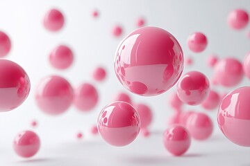 Pink spheres float in a white space background