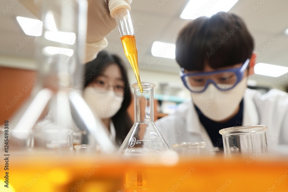 Poster future-ready stem engagement young innovators in lab with glassware exploring reactions - educationa