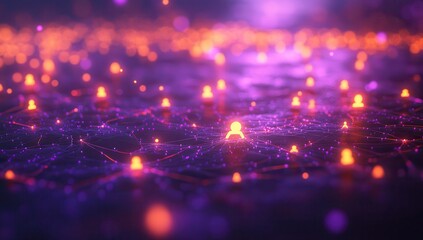 Obraz premium Abstract digital network with glowing human figures representing connections, communication, and interaction in a futuristic environment