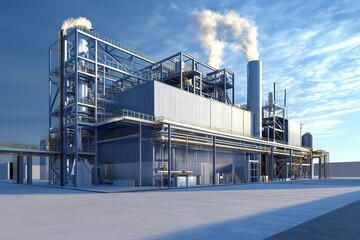 Obraz premium An AI-designed industrial building rendered with unmatched detail, demonstrating innovation in architecture and practical design.