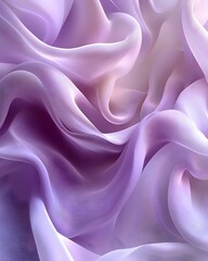 Fototapeta premium A close-up view of soft, flowing fabric in shades of lavender and light purple, creating a dreamy and ethereal atmosphere through gentle folds and curves.