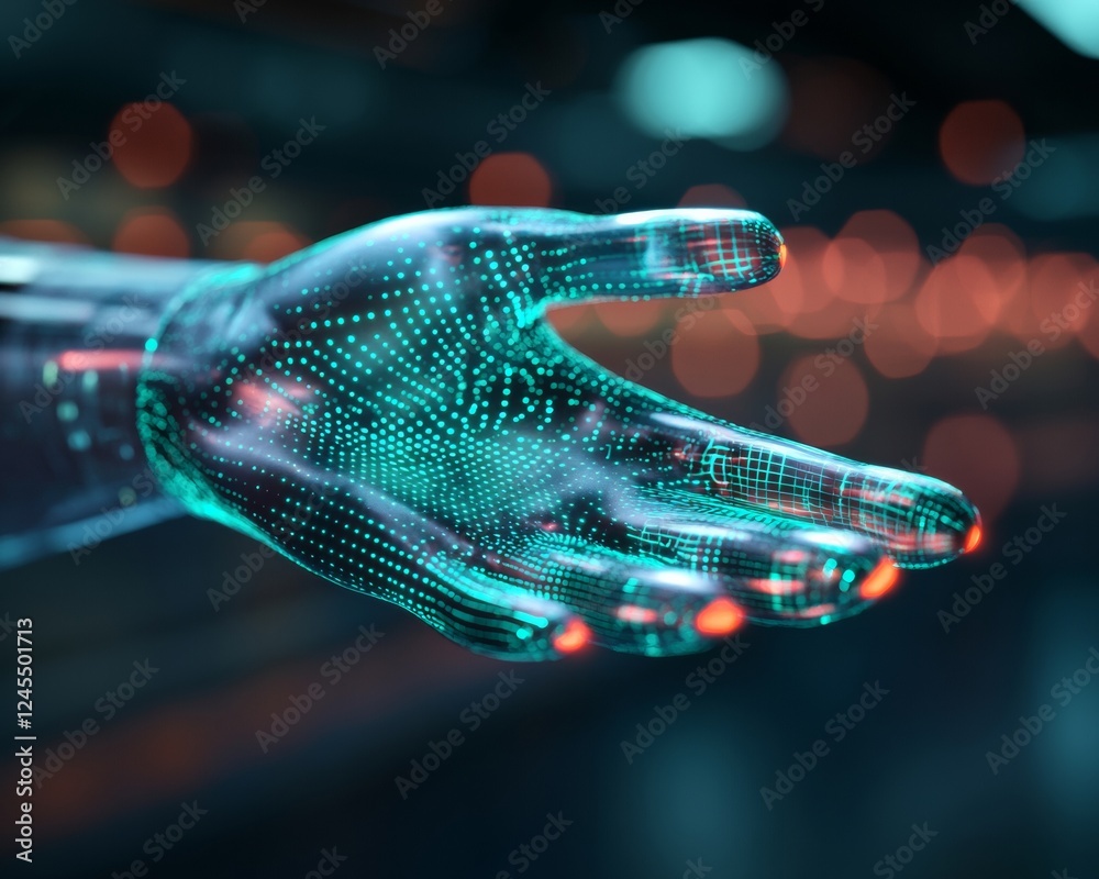 Aufkleber futuristic ar gaming glove holographic display with metallic textures - revolutionizing competitive 