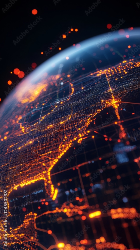 Fototapete futuristic data sphere interactive glowing global economy visualization with digital financial indic