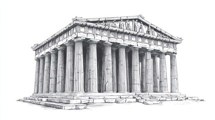 Obraz premium Hand-drawn illustration of a classical Greek temple.