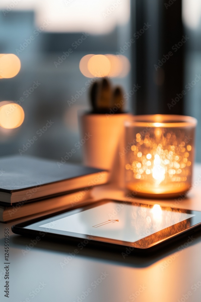 Leinwandbilder minimalist home learning sleek tablet with digital course progress display in cozy afternoon glow - 