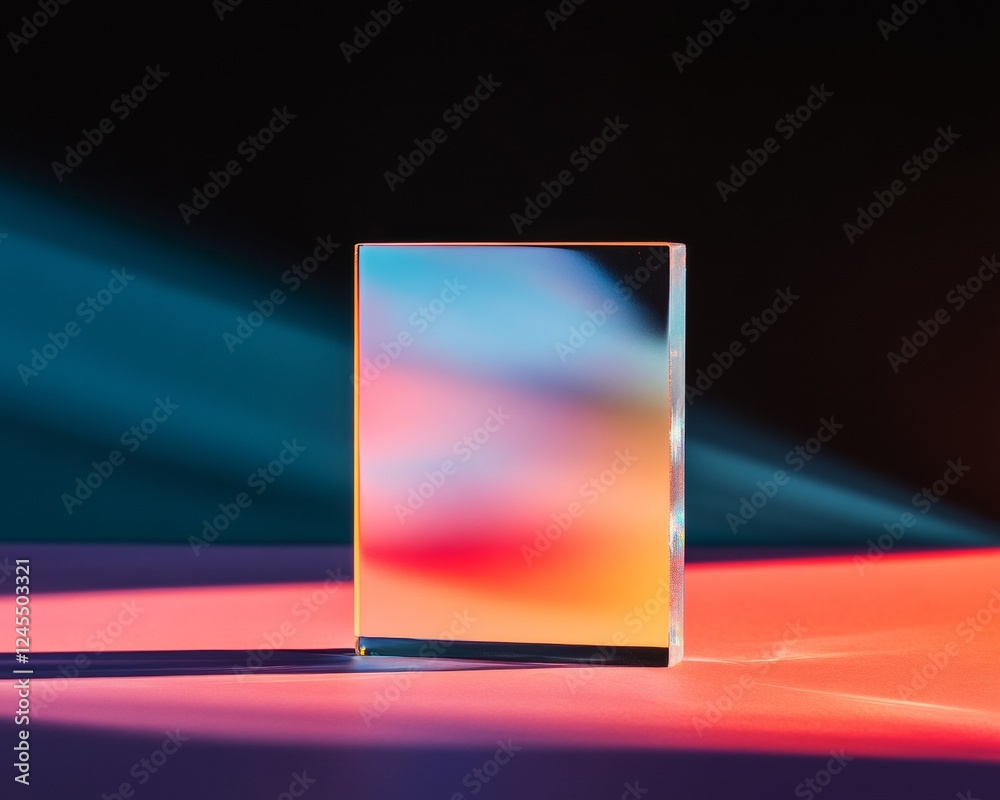 Poster Vibrant Tech Display Multicolored Glass Prism on Gradient Surface - Cutting-Edge Visual Content and Digital Branding for Tech Industry