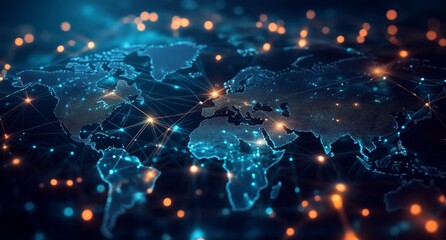 Global network connection, data flow, glowing map, futuristic background, web use