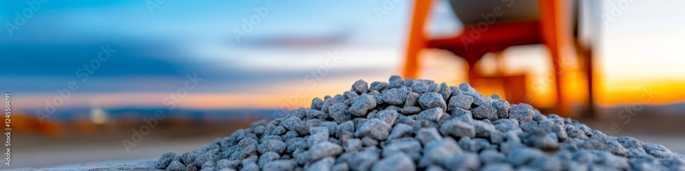Poster industrial chic construction heavy machinery and gravel texture on site - streamlining modern infras