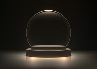 3D Brown Two Tiered Circular Podium with Glowing Transparent Frame for Luxury Product Display
