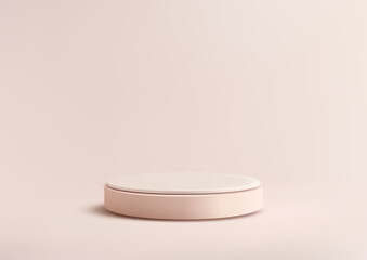 Minimal 3D White Circular Platform with Textured Pink Base for Product Display and Mockups