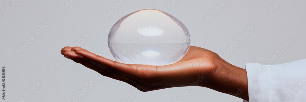 Aufkleber futuristic digital interface transparent sphere in hand - diverse collaboration and cross-cultural t