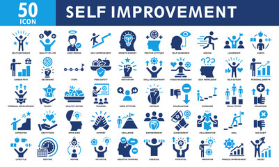 Self improvement icon set collection. Simple color fill vector.