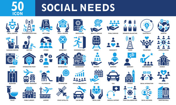 Social needs icon set collection. Simple color fill vector.