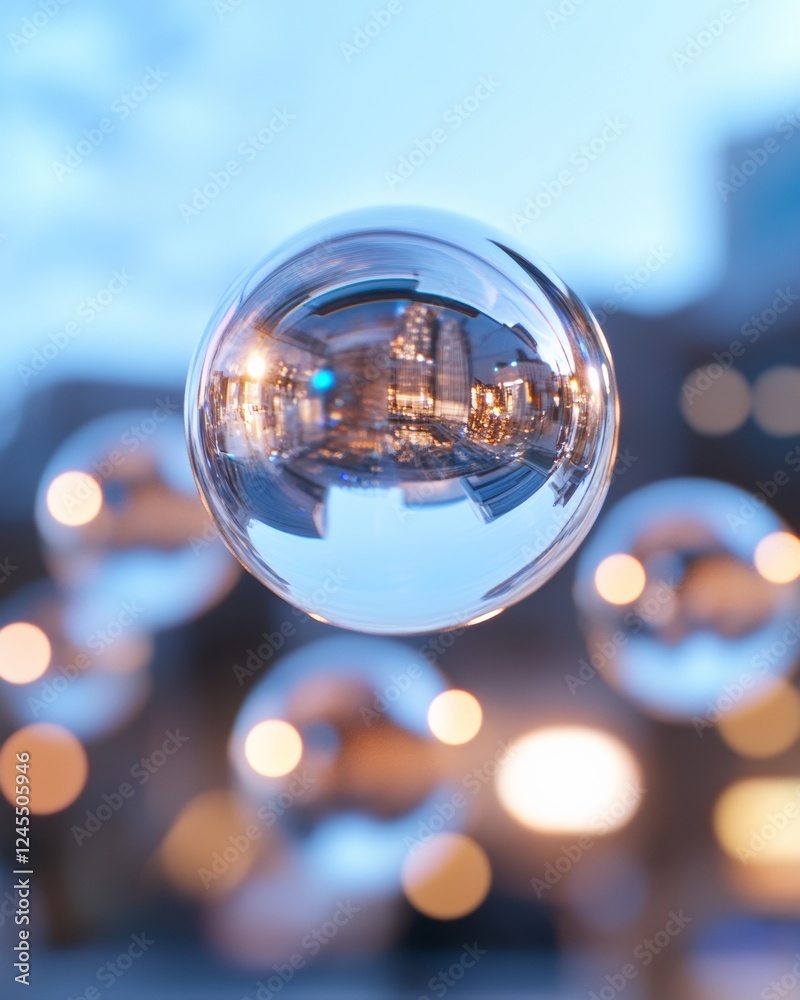 Fototapete futuristic glass sphere display reflective illumination in urban space - cutting-edge digital art an