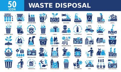 Waste disposal icon set collection. Simple color fill vector.