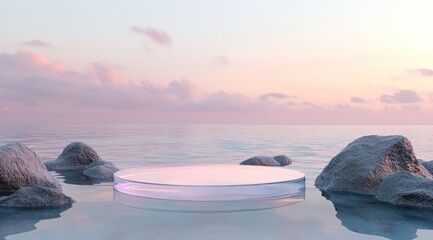 Sleek shadows and a radiant soft light frame highlight a circular badge mockup, blending modern aesthetics with subtle illumination.