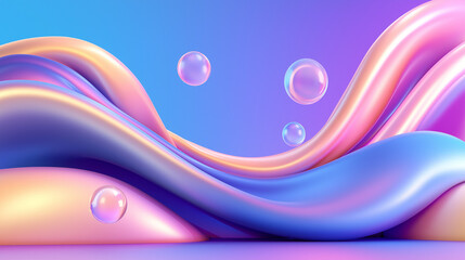abstract background with neon waves and bubbles