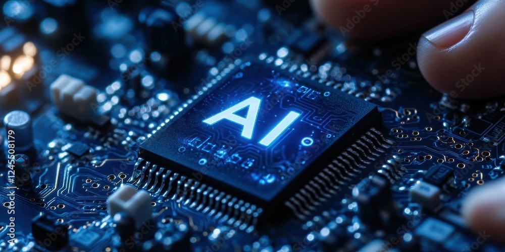 Aufkleber close-up view of microchip with ai technology highlighted on circuit board for future innovations in