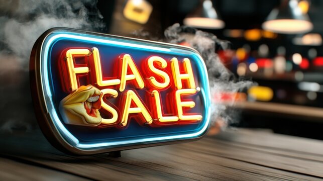 Vintage Neon Sign with Glowing FLASH SALE Text on Illuminated Storefront Display for Retail Promotion Clearance and Limited Time Deal Announcement
