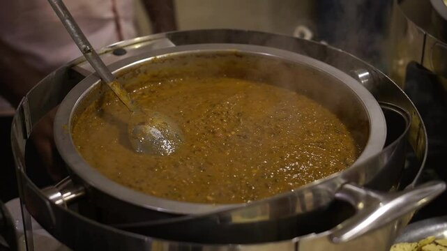 Punjabi dish. Dal makhani ready to serve in wedding.