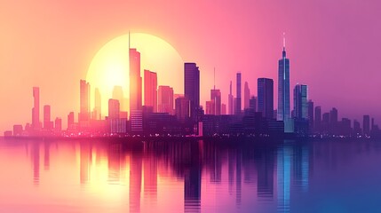 Sunset Cityscape: A Vibrant Metropolis at Golden Hour