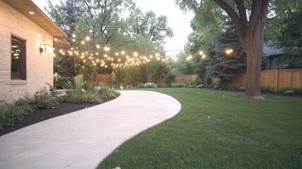 Obraz premium Backyard patio lights evening party landscaping