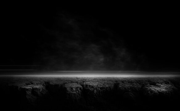 3D Rendering Abstract asphalt light in a dark cliff empty street lightning.