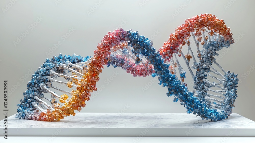 Sticker abstract colorful dna double helix structure science genetics medical research 3d rendering