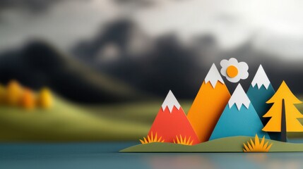 Vibrant Paper Cut Mountain Landscape Representing the Challenges and Triumph on the Journey of Life