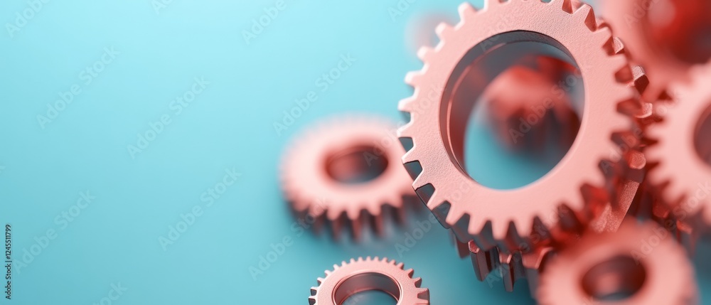 Aufkleber futuristic tech innovation polished metallic gears in motion - industrial automation showcase for mo