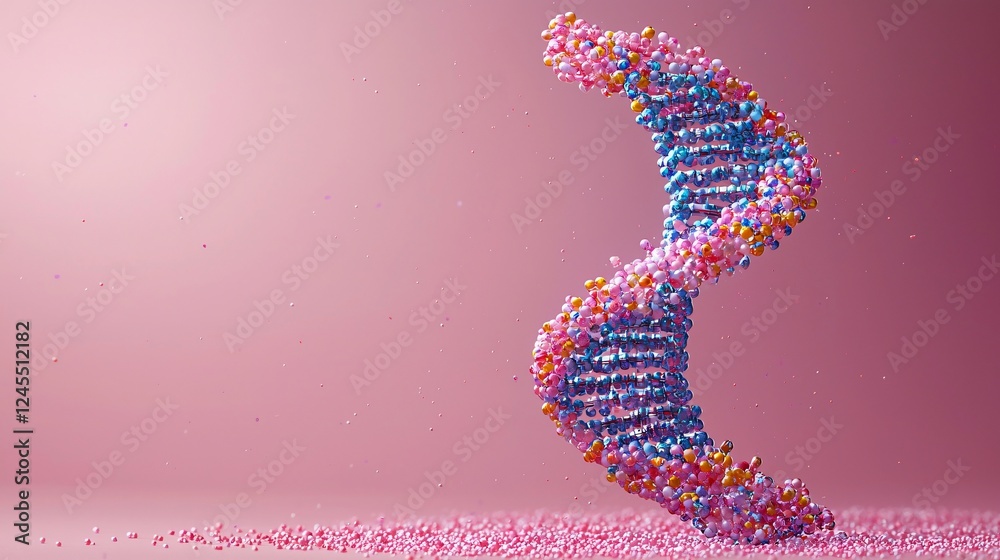 Poster abstract colorful dna helix structure genetic code pink background science concept