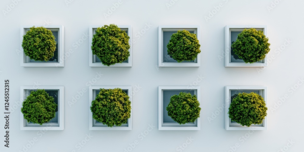 Poster vertical green architecture modular planters with lush foliage for sustainable urban spaces - eco-fr