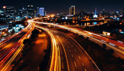 Night City Highway Lightscape Stunning Long Exposure Photography