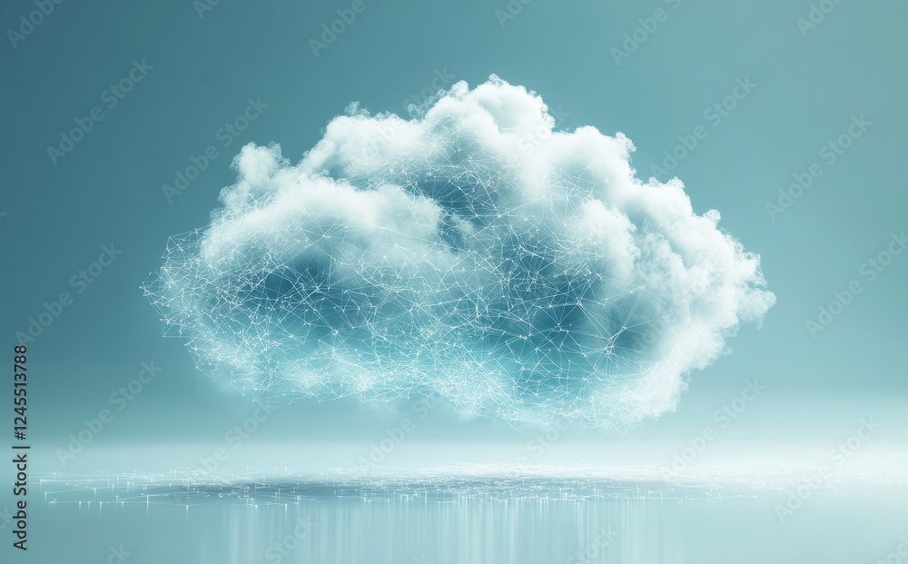 Poster digital cloud with network connections representing data storage and technology innovations in a mod