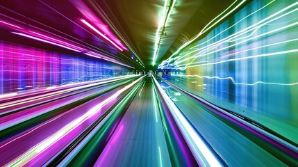 Fototapeta premium A vibrant neon bowling alley where motion blur adds an exciting dynamic, combined with modern lighting that creates a lively and energetic atmosphere. The vivid neon colors and the sense of movement