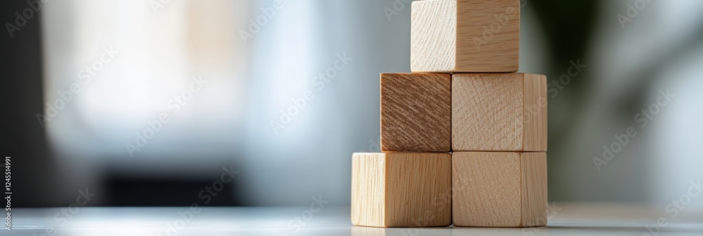 Poster minimalist business strategy visualization wooden blocks on desk for innovative planning - eco-frien