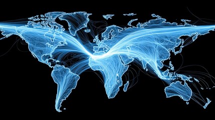 Global data flow visualization worldwide infographic digital realm abstract view connectivity concept