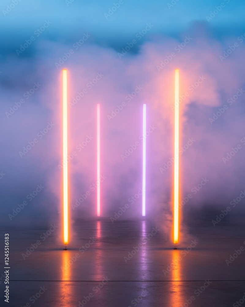 Leinwandbilder neon lightscape installation vibrant led tubes in cloud effect - experiential marketing and modern l